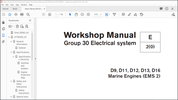 Volvo Penta D9 D11 D12 D13 D16 Marine Engines (EMS 2) Group 30 Electrical System Workshop Manual PDF