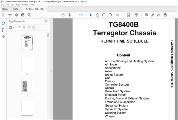 Ag Chem TG8400B TerraGator Chassis Repair Time Schedule Manual_568642D1D – PDF DOWNLOAD