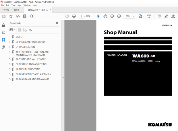 Komatsu Wheel Loader WA600-6R Shop Manual SEN02211-14 - PDF DOWNLOAD