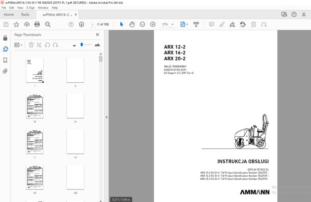AMMANN ARX 12-2 ARX 16-2 ARX 20-2 WALEC TANDEMOWY INSTRUKCJA OBSŁUGI PDF