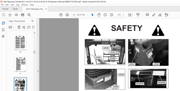 Gehl DL SERIES GEN:3 DL11-44 DL11-55 DL12-40 DL12-55 Telescopic Operator’s Manual 50960172 PDF