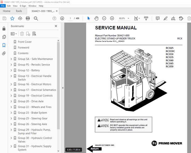 BT-Prime Mover RCX25 RCX30C RCX30 RCX35 RCX40 RCX45 RCX50 Truck Service Manual - PDF DOWNLOAD