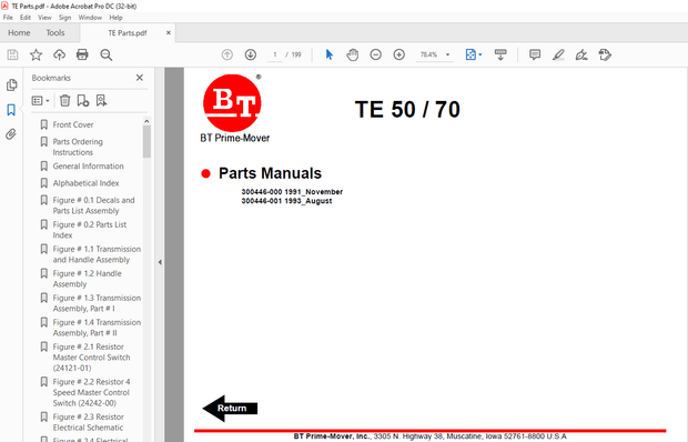 BT Prime-Mover Forklift TE-50/70 TE Series Electric Tow Tractor Part Manual – PDF DOWNLOAD
