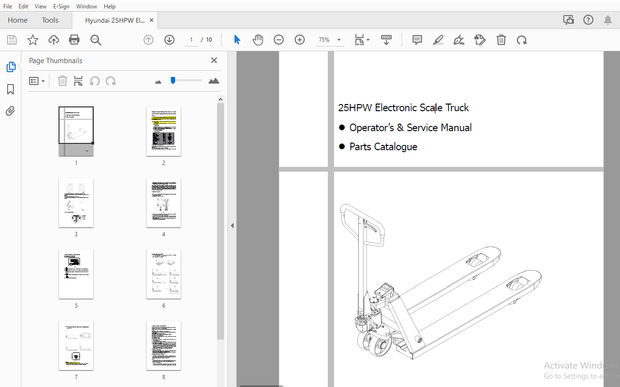 Hyundai 25HPW Electronic Scale Truck Operators, Service &amp; Parts Manual – PDF DOWNLOAD