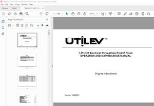 UTILEV 1.3T 2.0T Electrical Three Wheel Forklift Truck Operation Manual - PDF