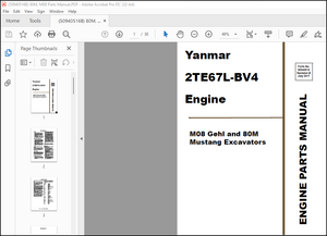 Yanmar 2TE67L-BV4 M08 Gehl and 80M Mustang Excavators Engine Parts Manual(50940516) – PDF DOWNLOAD