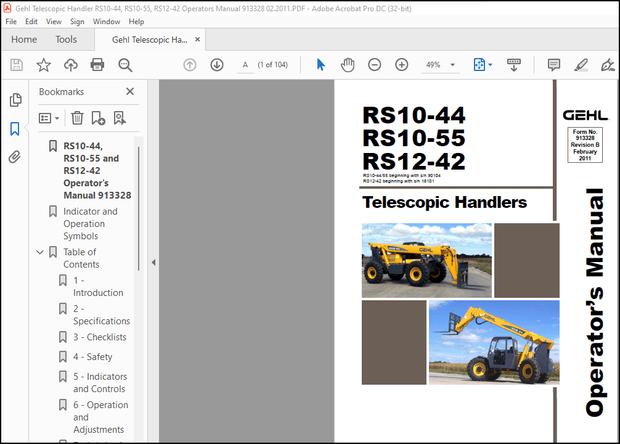 Gehl RS10-44 RS10-55 RS12-42 Telescopic Handlers Operator’s Manual 913328 – PDF DOWNLOAD
