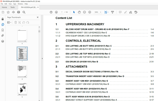 Manitowoc Crane MLC300 Luffing Jib Parts Manual 605954 – PDF DOWNLOAD