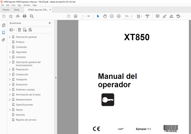 Ditch Witch XT850 Manual del operador 736-023  – PDF DOWNLOAD (Spanish)