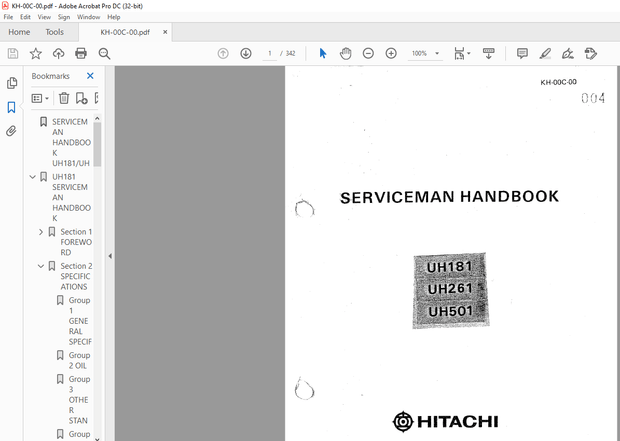 Hitachi UH181 UH261 UH501 Serviceman HANDBOOK Manual(KH-00C-00) – PDF DOWNLOAD