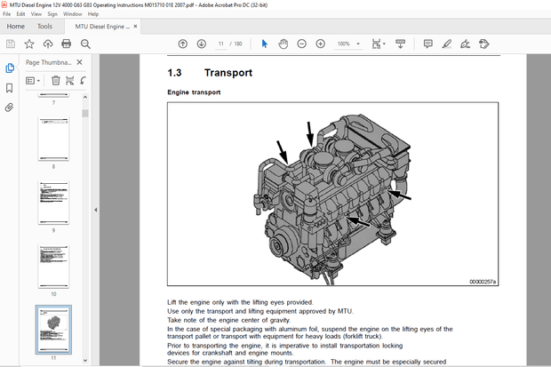 MTU Diesel Engine 12 V 4000 G23 G43 12 G83 16 V 4000 4000 G63 G83 Operating Instructions Manual  PDF