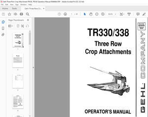 Gehl Three Row Crop Attachment TR330, TR338 Operators Manual 904846A – PDF DOWNLOAD