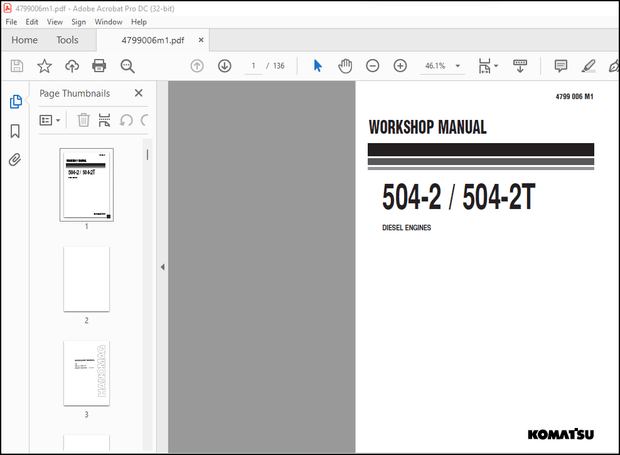 Komatsu 504-2 – 504-2T Diesel Engine Workshop Manual 4799 006 M1 – PDF DOWNLOAD