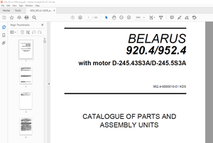 Belarus 920.4 952.4 with motor D-245.43S3A D-245.5S3A Tractor Parts Catalogue &amp; Assembly Manual PDF