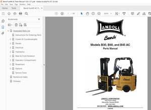 Bendi Landoll B30, B40 &amp; B45 AC Forklift Parts Manual F-523-R4 PDF
