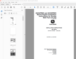 John Deere 4045AFM85 &amp; 4045SFM85 Marine Engine for Double Wall Fuel Line Kit Installation Manual PDF