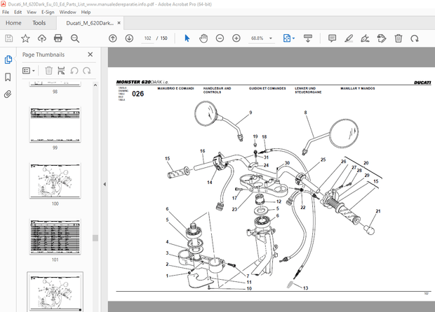 Ducati MONSTER 620DARK 2003 Parts Manual PN 91511421B- PDF DOWNLOAD
