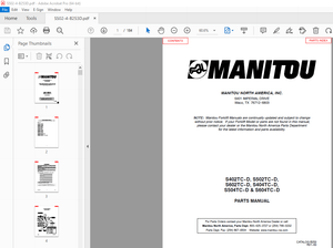 Manitou Forklift S402TC-D, S502TC-D, S602TC-D, S404TC-D, S504TC-D &amp; S604TC-D Parts Manual – PDF DOWN