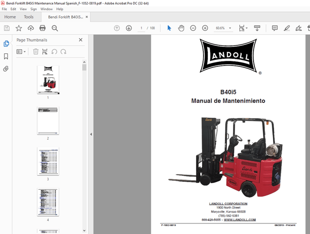 Bendi Landoll Forklift B40i5 Manual de Mantenimiento – PDF DOWNLOAD (Spanish)