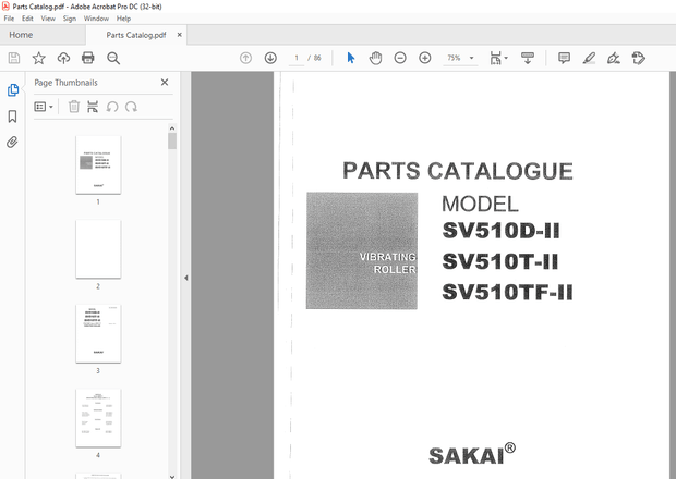 Sakai Soil Roller SV510D-II SV510T-II SV510TF-II Vibrating Roller Parts Manual - PDF