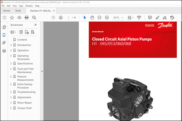 Danfoss H1 045,053,060,068 Pump Service Manual 50940483 – PDF DOWNLOAD