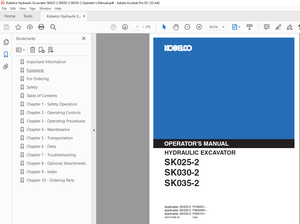 Kobelco SK025-2 SK030-2 SK035-2 Hydraulic Excavator Operator’s Manual – PDF DOWNLOAD