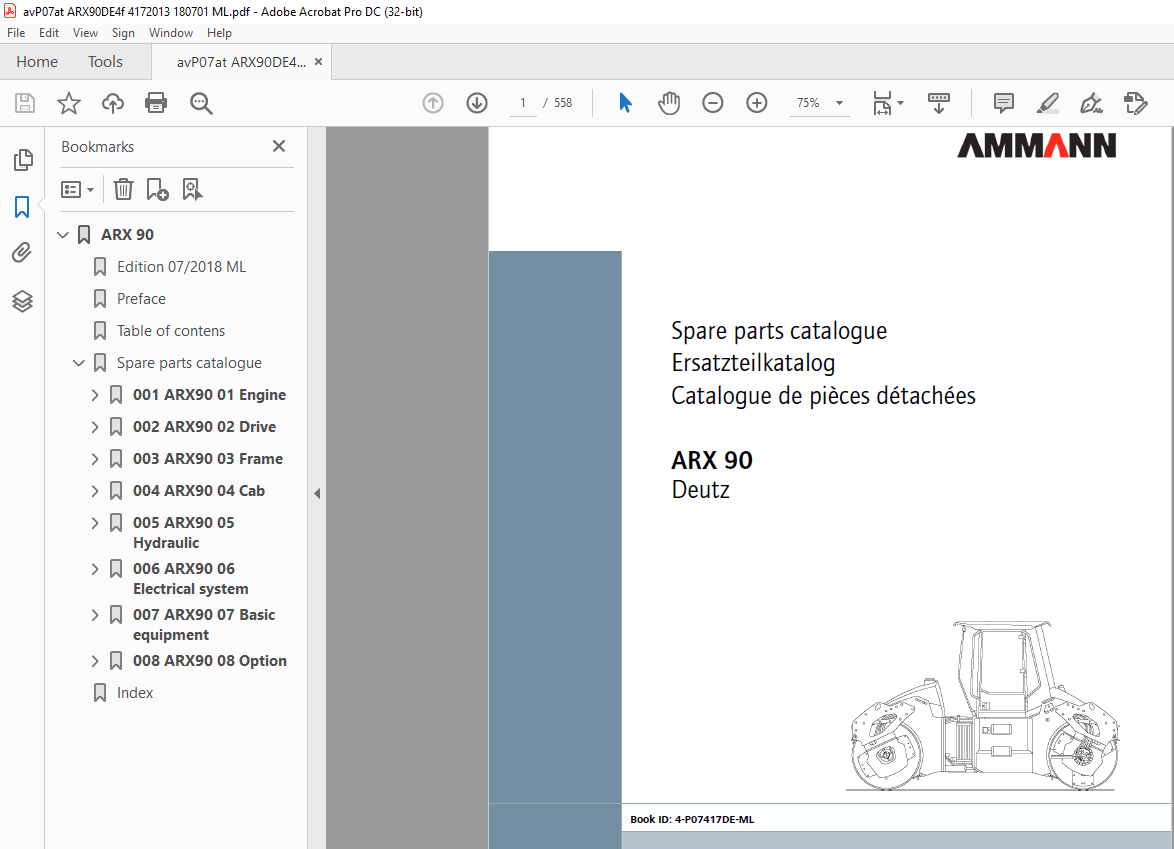 Ammann ARX 90 Tandem Roller Parts Manual 4172013 - PDF