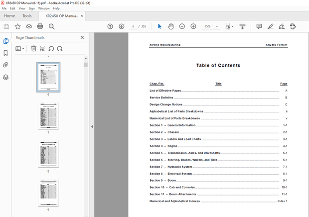 Xtreme Telehandler XR2450 Forklift Parts Manual – PDF DOWNLOAD