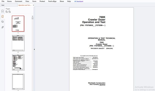 John Deere 700K Crawker Dozer Operation &amp; Test Technical Manual TM13358X19 - PDF DOWNLOAD