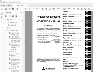 Mitsubishi Pajero Sport 1998 Workshop Manual – PDF DOWNLOAD