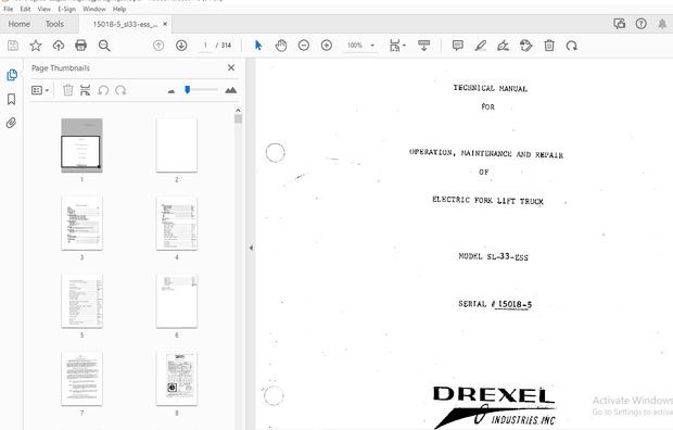 DREXEL SL-33-ESS ELECTRIC FORK LIFE TRUCK TECHNICAL MANUAL 15018-5 – PDF DOWNLOAD