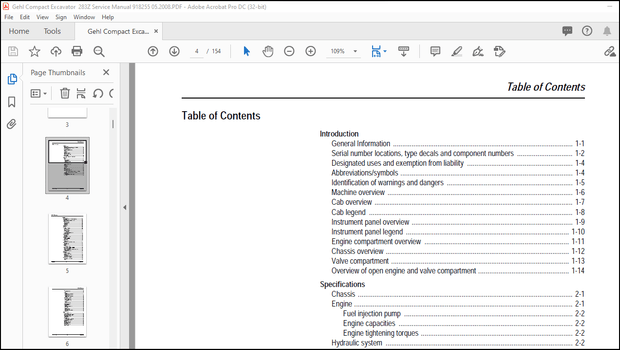 Gehl 283Z Compact Excavator Service Manual 918255 – PDF DOWNLOAD