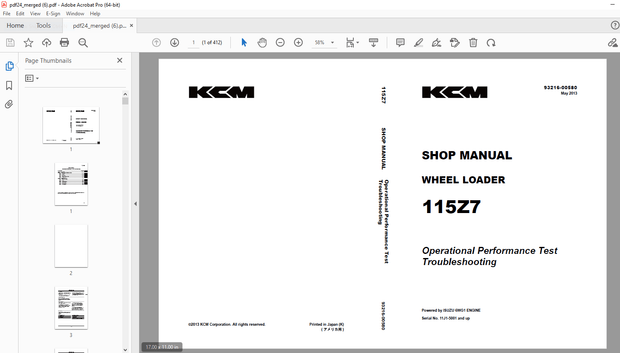 KCM 115Z7 WHEEL LOADER(Operational Performance Troubleshooting ISUZU 6WG1 ENGINE Shop Manual PDF
