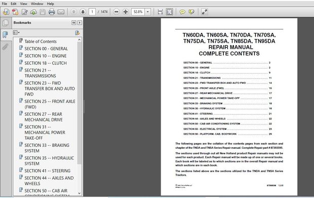 NEW HOLLAND TN60DA TN60SA TN70DA TN70SA TN75DA TN75SA TN85DA TN95DA Service Manual (87393598) – NH