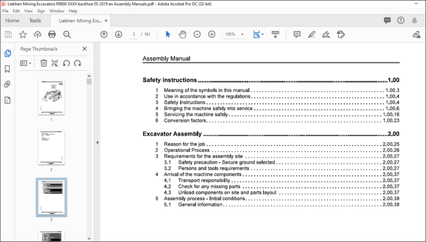 Liebherr Hydraulic excavator R9800 Backhoe attachment Assembly Manual – PDF DOWNLOAD