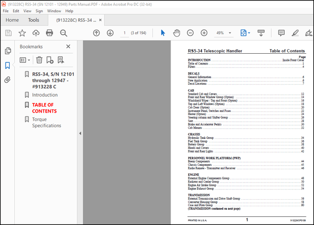 GEHL RS5-34 Telescopic Loader Parts Manual(913228) – PDF DOWNLOAD