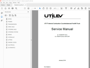 UTILEV 5T-7T Internal Combustion Counterbalanced Forklift Truck Service Manual PDF