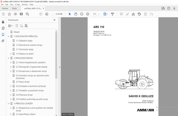 AMMANN ARS 110 TAHAČOVÝ VÁLEC NÁVOD K OBSLUZE 3024804 PDF
