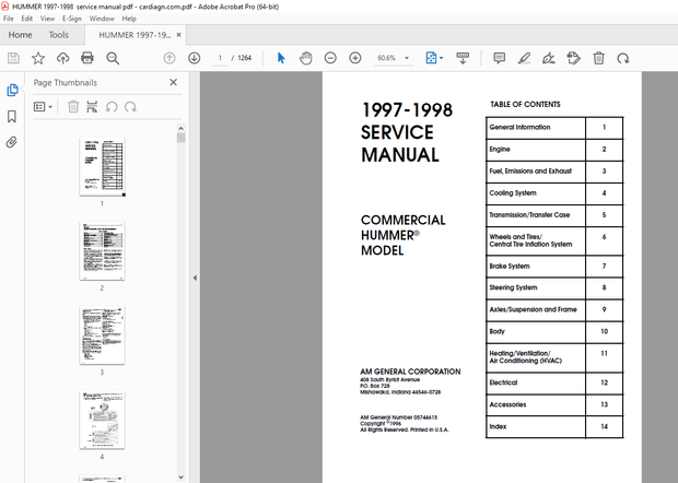 Hummer 1997-1998 Commerical Hummer Model Service Manual - PDF DOWNLOAD