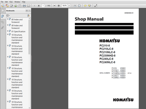 Komatsu PC210-8, PC210LC-8, PC210NLC-8, PC230NHD-8 PC240NLC-8 Hydraulic Excavator Shop Manual PDF