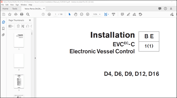 Volvo Penta D4,D6, D9, D12, D16 Electronic Vessel Control Installation Manual_312955613 PDF 