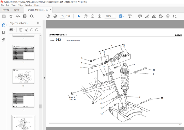 Ducati Monster 750 2002 Parts Manual PN 91510551E - PDF DOWNLOAD 