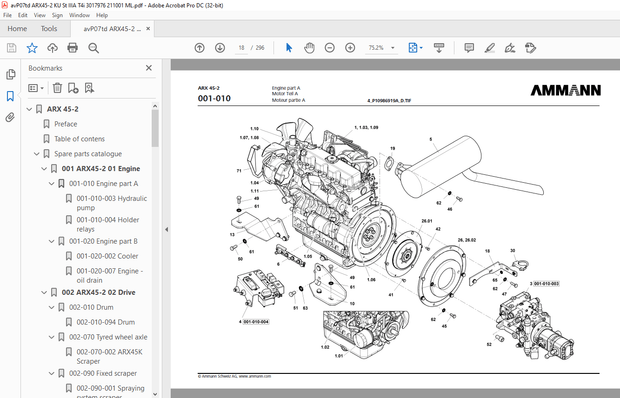 Ammann ARX 45-2 Tandem Roller Parts Manual SN 3021040 PDF