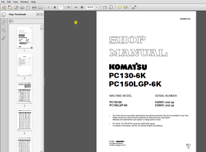 Komatsu PC130-6K, PC150LGP-6K Hydraulic Excavator Shop Manual - EEBM001501 PDF DOWNLOAD