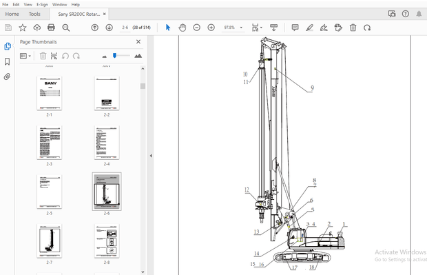 Sany SR200C Rotary Drilling Rig Safety, Operation &amp; Maintenance Manual – PDF DOWNLOAD