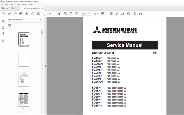 Mitsubishi Forklift FG15ZN FG18ZN FG20CN FG20N FG25N FG35AN FD15N FD20CN FD35AN Service Manual - PDF
