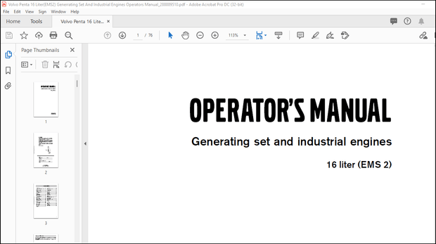 Volvo Penta 16 Liter(EMS 2) Generrating Set And Industrial Engines Operators Manual_288889510 – PDF 