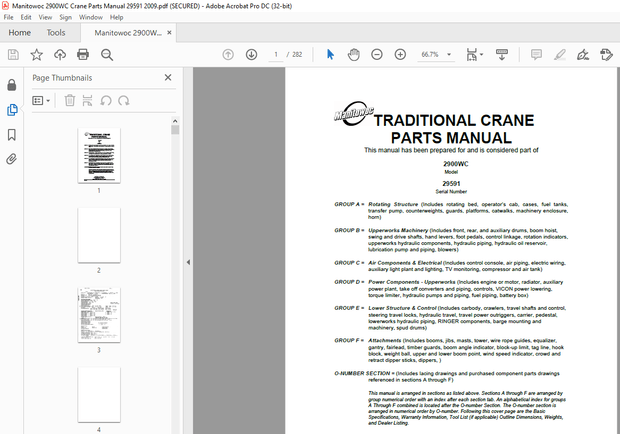 Manitowoc Traditional Crane 2900WC Parts Manual SN 29591 – PDF DOWNLOAD