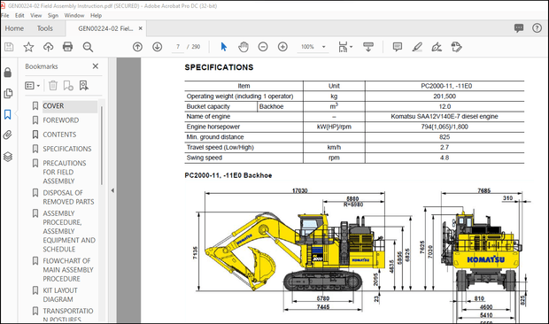 Komatsu PC2000-11 PC2000-11EO Hydraulic Excavator Field Assembly Instruction Manual GEN00224-02 PDF