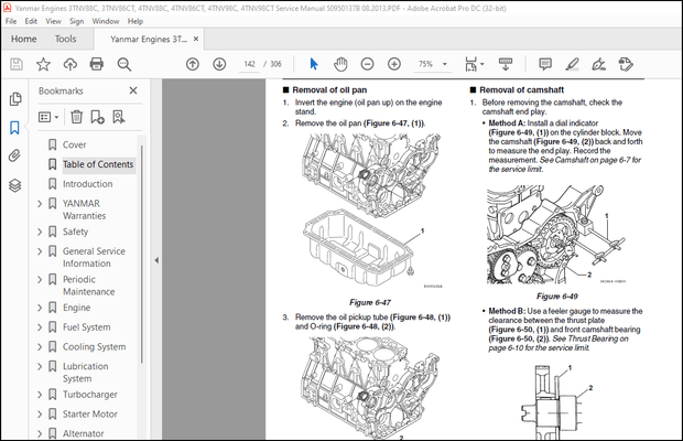 Yanmar Engines 3TNV88C, 3TNV86CT, 4TNV88C, 4TNV86CT, 4TNV98C, 4TNV98CT Service Manual 50950137B  PDF